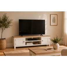 Modern Country Painted Oak Coconut White 160cm Extra Large TV Unit