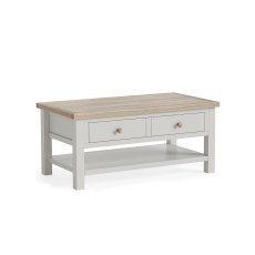 Modern Country Painted Oak Stone Grey Coffee Table with Shelf