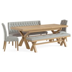Normandy Chunky Country Oak Button Back Dining Sofa Bench in Grey Normandy Chunky Country Oak Button Back Dining Sofa Bench in Grey