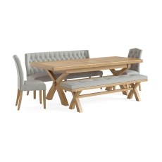 Normandy Chunky Country Oak Button Back Dining Sofa Bench in Grey Normandy Chunky Country Oak Button Back Dining Sofa Bench in Grey