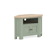 Salcombe Painted Oak Sage Green Corner TV Unit