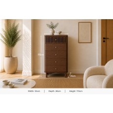 Soho Brown Oak Slatted Tallboy Chest of Drawers