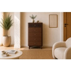 Soho Brown Oak Slatted Tallboy Chest of Drawers