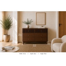 Soho Brown Oak Slatted 6 Drawer Chest of Drawers