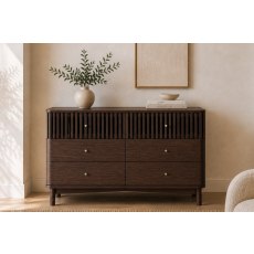 Soho Brown Oak Slatted 6 Drawer Chest of Drawers