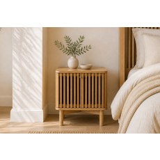 Soho Natural Oak Slatted Bedside Table
