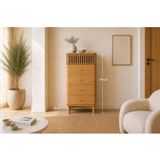Soho Natural Oak Slatted Tallboy Chest of Drawers