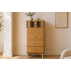 Soho Natural Oak Slatted Tallboy Chest of Drawers
