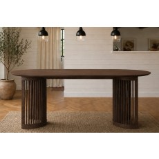 Soho Brown Oak Slatted Oval Dining Table
