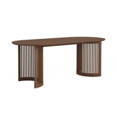 Soho Brown Oak Slatted Oval Dining Table