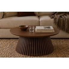 Soho Brown Oak Slatted Round Coffee Table