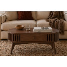 Soho Brown Oak Slatted Oval Coffee Table