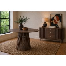 Soho Brown Oak Slatted Round Dining Table