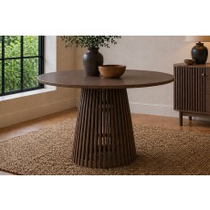 Soho Brown Oak Slatted Round Dining Table