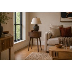 Soho Brown Oak Slatted Round Side Table