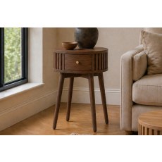 Soho Brown Oak Slatted Round Side Table