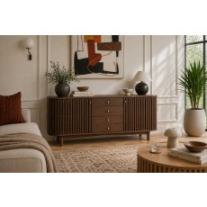 Soho Brown Oak Slatted Sideboard with Drawers