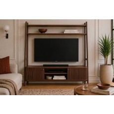 Soho Brown Oak Slatted 165cm Ladder TV Unit