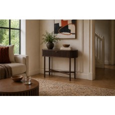 Soho Brown Oak Slatted Oval Console Table