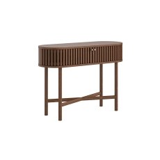 Soho Brown Oak Slatted Oval Console Table