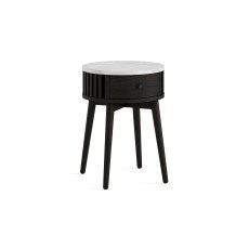 Soho Black Oak Slatted Round Side Table with Marble Top
