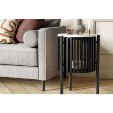 Soho Black Oak Slatted Story Side Table with Marble Top Soho Black Oak Slatted Story Side Table with Marble Top
