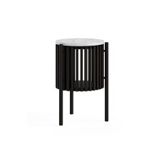 Soho Black Oak Slatted Story Side Table with Marble Top