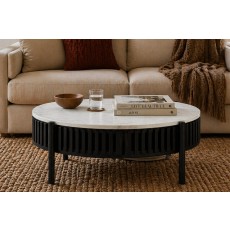 Soho Black Oak Slatted Story Coffee Table with Marble Top