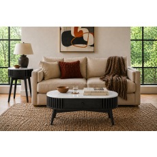 Soho Black Oak Slatted Oval Coffee Table with Marble Top