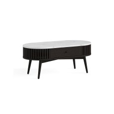 Soho Black Oak Slatted Oval Coffee Table with Marble Top
