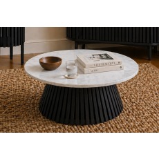 Soho Black Oak Slatted Round Coffee Table with Marble Top