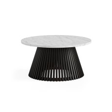Soho Black Oak Slatted Round Coffee Table with Marble Top