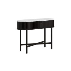 Soho Black Oak Slatted Oval Console Table with Marble Top