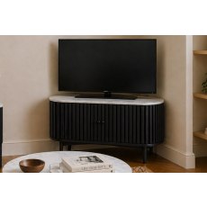 Soho Black Oak Slatted Corner TV Unit with Marble Top