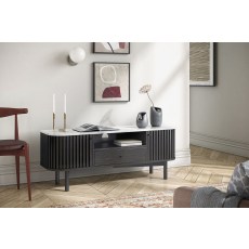 Soho Black Oak Slatted Small TV Unit with Marble Top