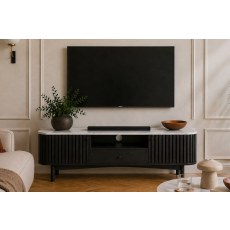 Soho Black Oak Slatted Small TV Unit with Marble Top