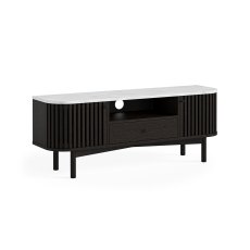 Soho Black Oak Slatted Small TV Unit with Marble Top