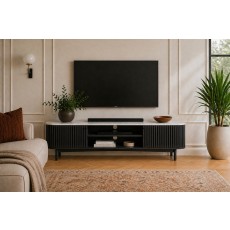 Soho Black Oak Slatted Large TV Unit with Marble Top
