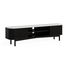 Soho Black Oak Slatted Large TV Unit with Marble Top
