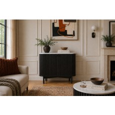 Soho Black Oak Slatted Cupboard with Marble Top