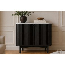 Soho Black Oak Slatted Cupboard with Marble Top