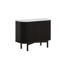 Soho Black Oak Slatted Small Sideboard with Marble Top