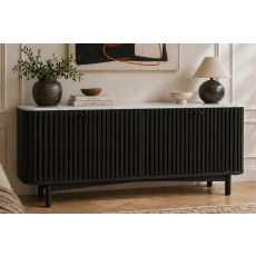 Soho Black Oak Slatted Large Sideboard with Marble Top
