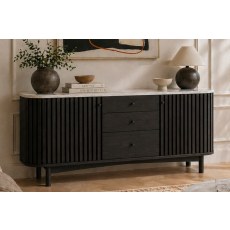 Soho Black Oak Slatted Sideboard with Drawers & Marble Top