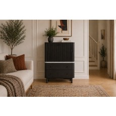 Soho Black Oak Slatted Shoe Cupboard with Marble Top