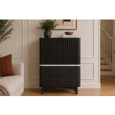 Soho Black Oak Slatted Shoe Cupboard with Marble Top