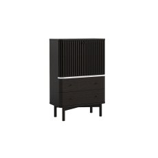 Soho Black Oak Slatted Shoe Cupboard with Marble Top