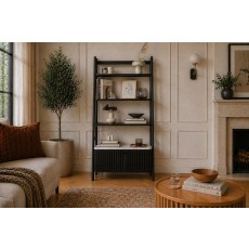 Soho Black Oak Slatted Bookcase with Marble Top