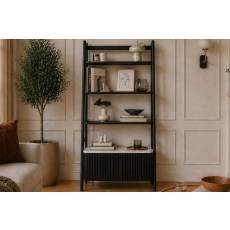 Soho Black Oak Slatted Bookcase with Marble Top