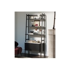 Soho Black Oak Slatted Bookcase with Marble Top